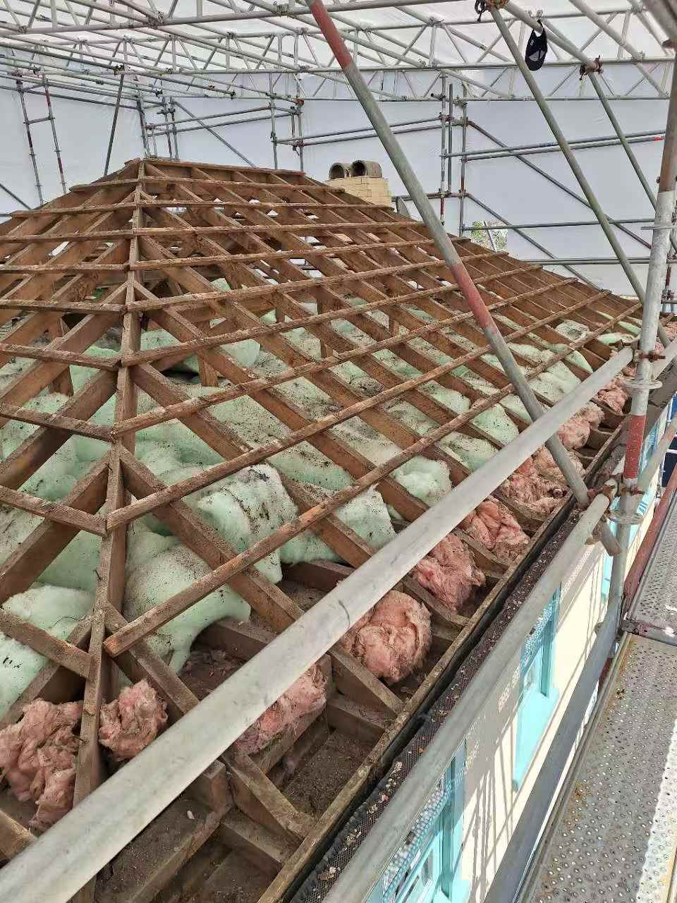 Roof framing opened for preparation