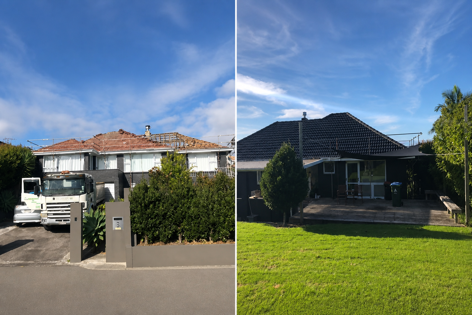 Residential re-roof — before and after