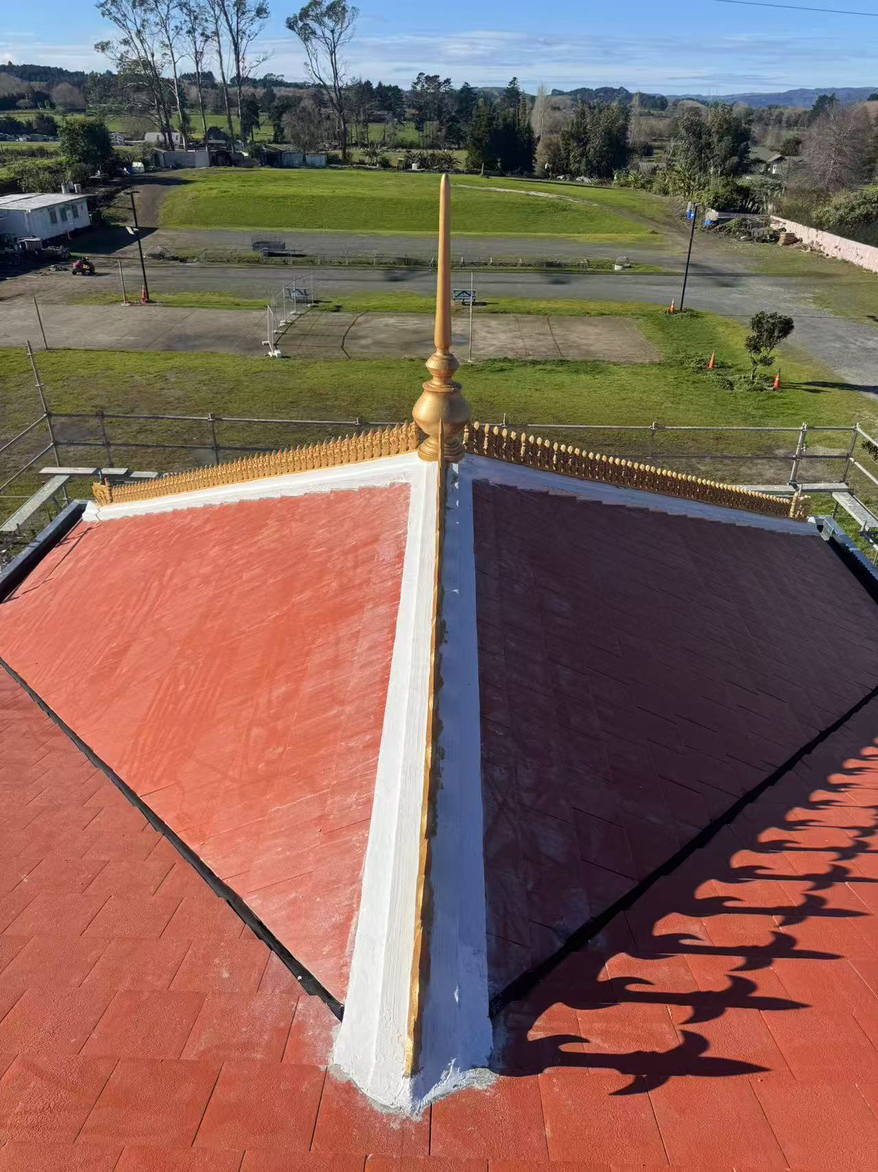 Decorative ridge features protected and worked around carefully